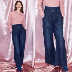 JUST Female Roksan Dark Wash High Rise Wide Leg Trousers Jeans Pants Size Small